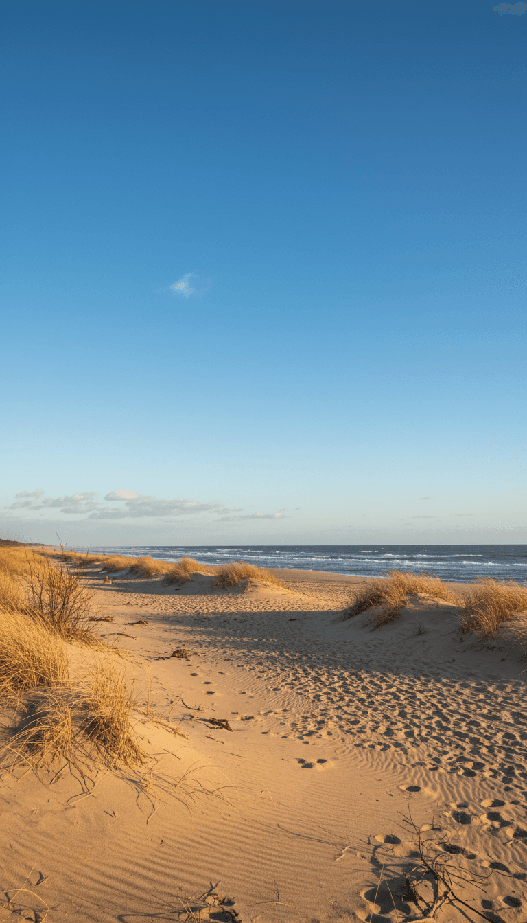 Praia vazia de Monte Gordo no Inverno com céu azul